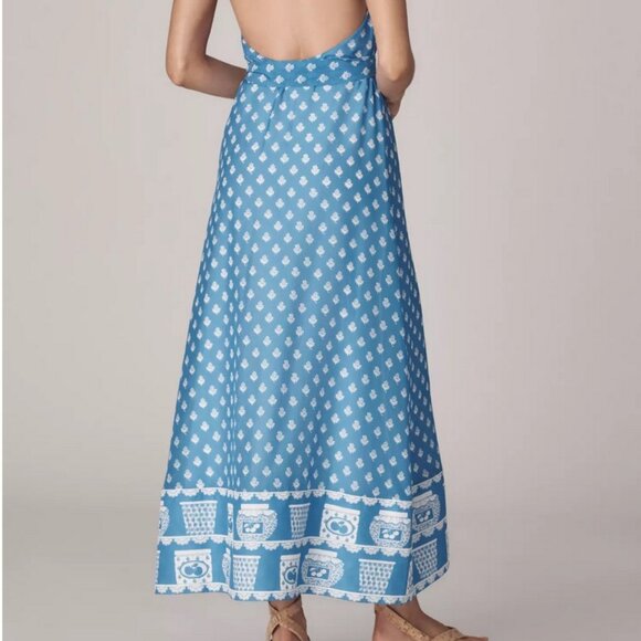 Rachel Antonoff x Anthropologie Rainey Halter Maxi Dress Jam Jars Blue XS NWT - Picture 3 of 5